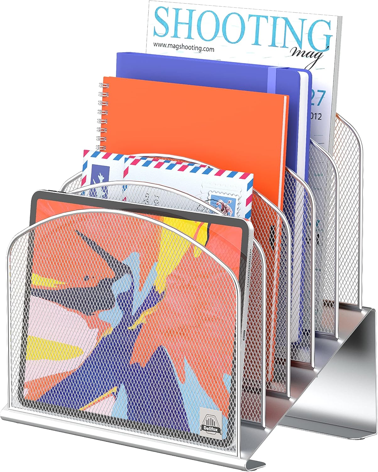 Inclined Desk File Organizer, 5-Section Vertical File Folder