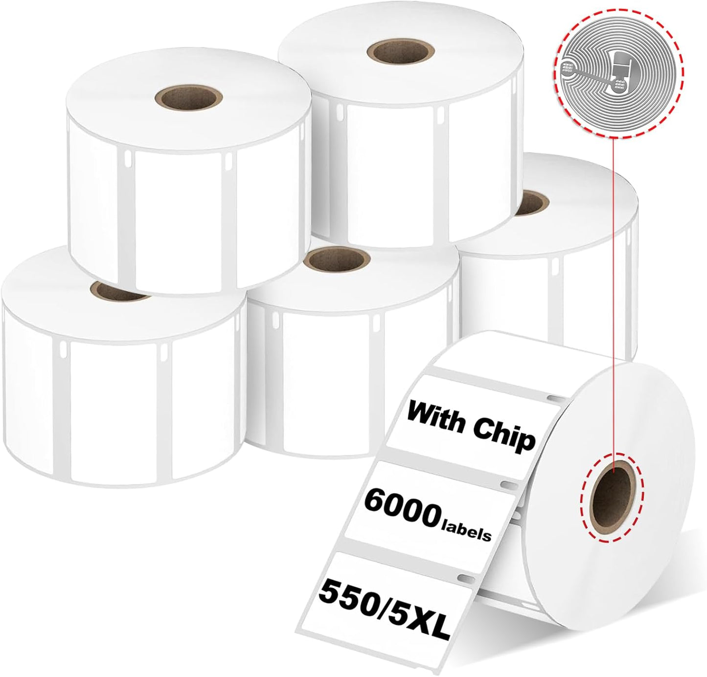 RGiNK for DYMO 550 Labels (30334 with RFID Chip) Multipurpose Barcode Labels (2-1/4" x 1-1/4"), Perforated, Compatible with DYMO Labelwriter 450 4XL 550&5XL 550 Turbo Printers [6 Rolls, 6000 Tags]
