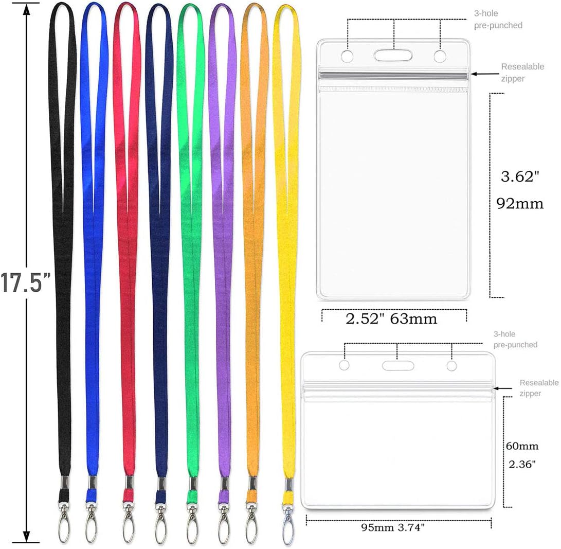 Lanyard with ID Holder 50 Pcs Waterproof Name Tag Badge ID Card Holders ID Pass Holder and 50 Pcs Flat Neck Lanyards Swivel Hook (Gray, Horizontal)