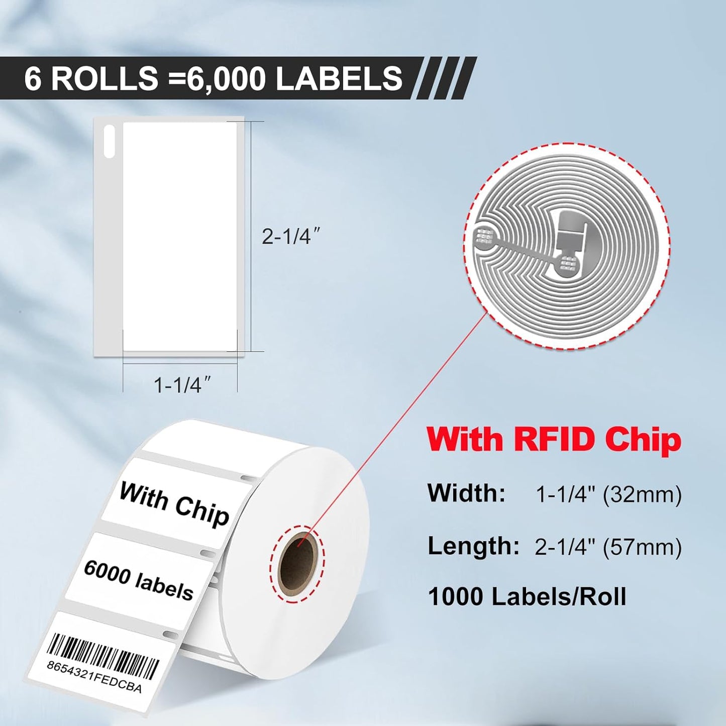 RGiNK for DYMO 550 Labels (30334 with RFID Chip) Multipurpose Barcode Labels (2-1/4" x 1-1/4"), Perforated, Compatible with DYMO Labelwriter 450 4XL 550&5XL 550 Turbo Printers [6 Rolls, 6000 Tags]