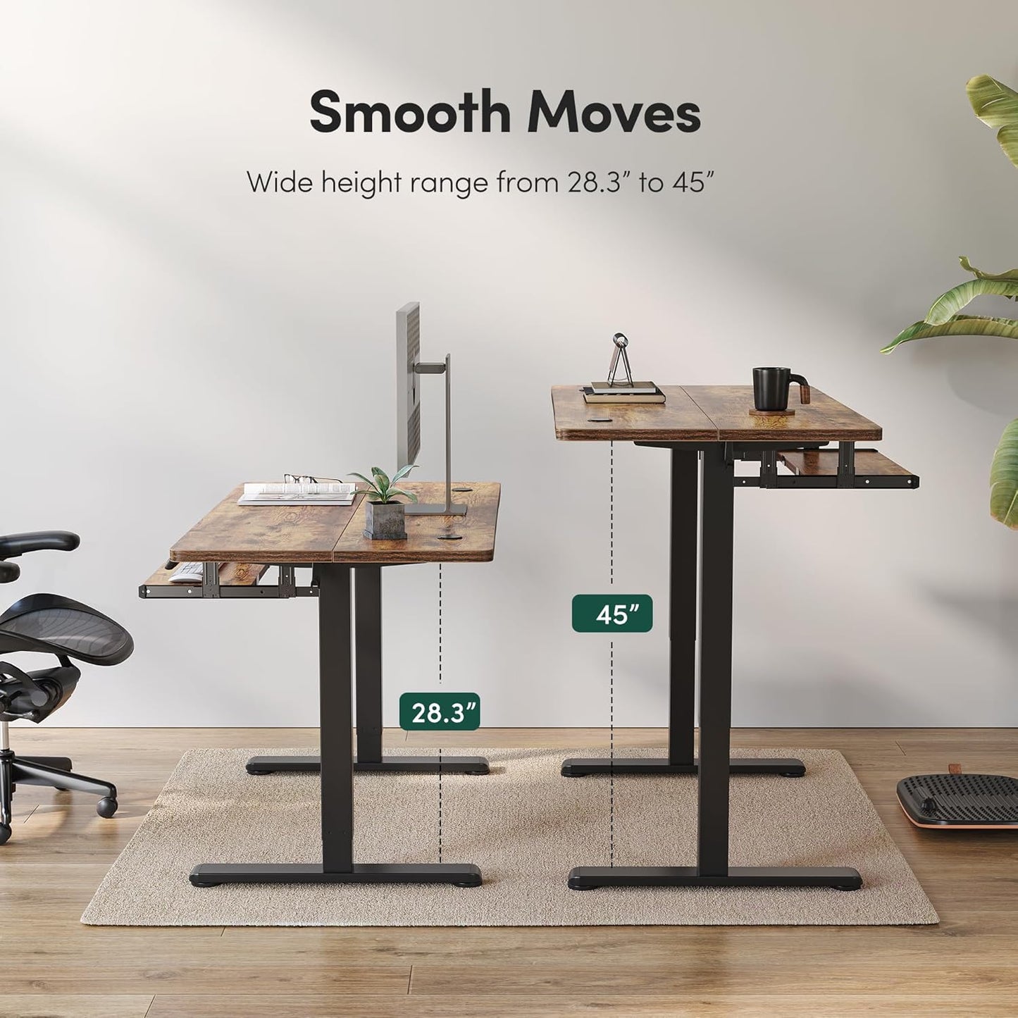 FEZIBO Standing Desk with Keyboard Tray, 60 x 24 Inch Adjustable Height Sit Stand Desk with Memory Presets for Home Office, Ergonomic Computer Workstation, Rustic Brown