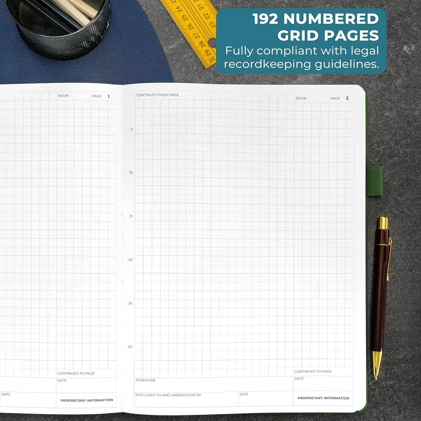 Clever Fox Engineering Notebook – Hardcover Grid Notebook with Numbered Pages, Table of Contents – Patent, Lab & Invention Journal for Engineers & STEM (Dark Green)